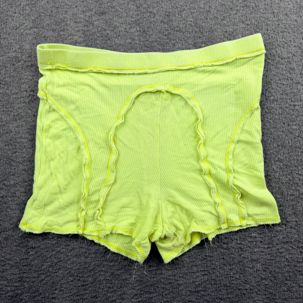 Out From Under Neon Lime Green Waffle Knit Lettuce Edge Lounge Shorts‎ Women's L